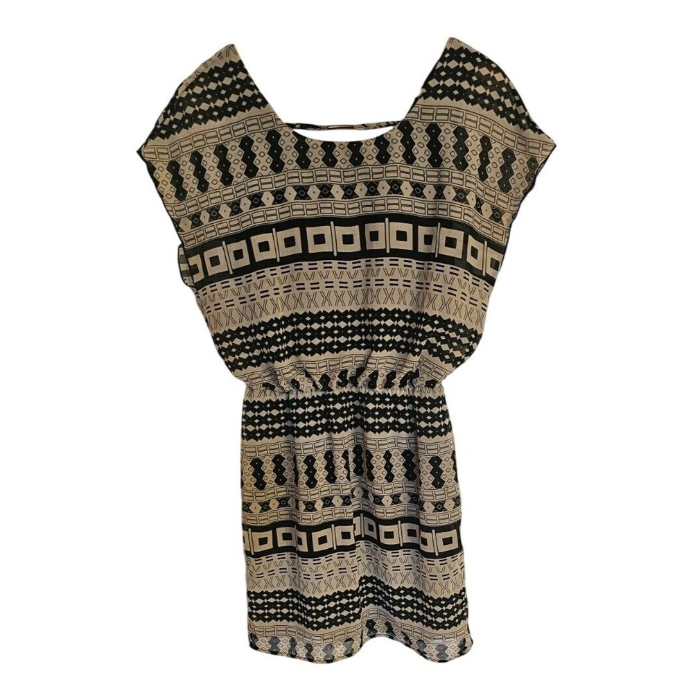 Woman's city triangle dress‎ size Small tan geometric print elastic waist